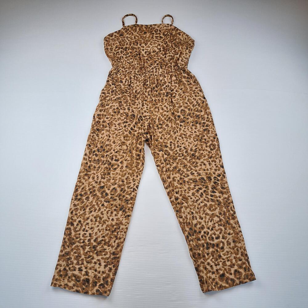 Old Navy Jumpsuit Womens Small Brown Leopard Print Elastic Waist Jersey Cotton